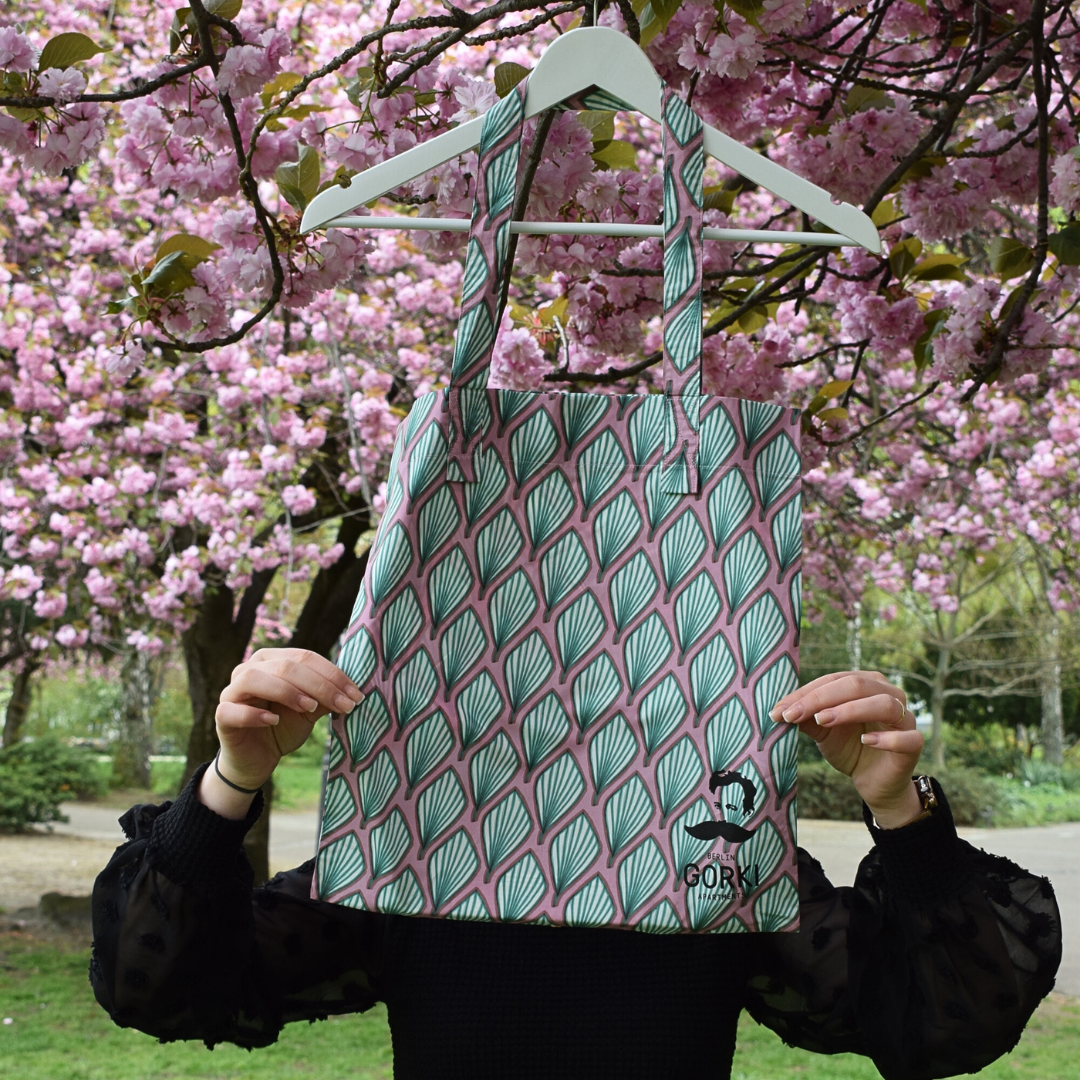 Odeeh bag with pink and green leaves